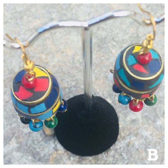 Brass & Stone Lotus Dangle Drop Earrings India - Picture 6 of 8